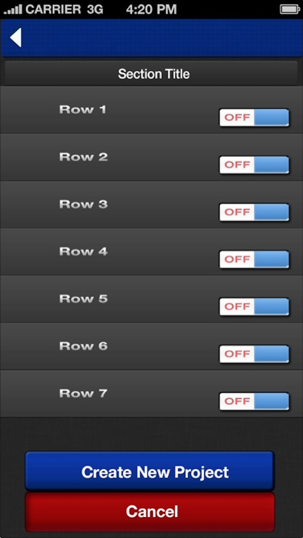 iOS Table Switch Header View Cells Buttons Toggle Select 