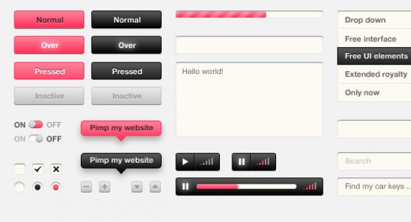 video. pink ui pack ui radio. tooltip player Photoshop navigation music free psd checkbox button black. user interface 
