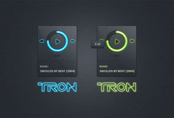 web 2.0 user interface ui TRON psd player music player green glowing free downloads electric dark cool blue awesome 2.0 