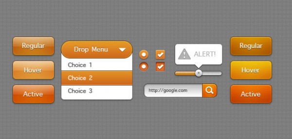 user interface ui seach radio box orange nice menu list element drop-down menu clean buttons button 