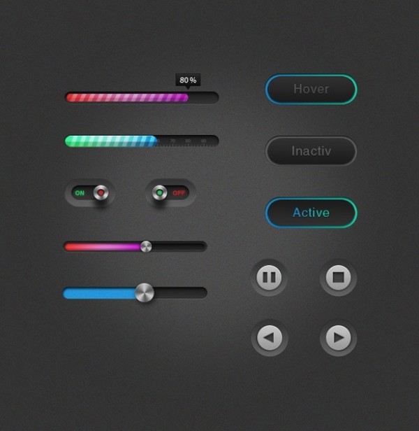 web unique ui kit ui elements ui toggles stylish slider simple quality progress bar original normal new modern interface hover hi-res HD grey fresh free download free elements download detailed design dark creative clean buttons black active 