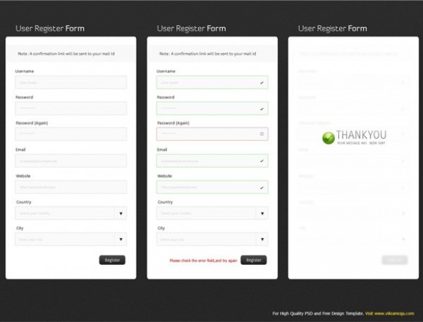 web unique ui elements ui thank you notification stylish signup sign up registration form register quality psd professional original new modern interface hi-res HD fresh free download free form error message elements download detailed design creative clean 3 part 