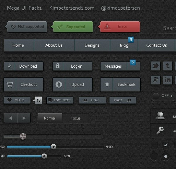 web ui kit web unique ui set ui kit ui elements ui toggle switches stylish social icons slider search field radio buttons quality psd original on/off switches notifications new navigation modern login form interface icons iconic buttons hi-res HD fresh free download free elements download detailed design dark creative clean check boxes buttons 