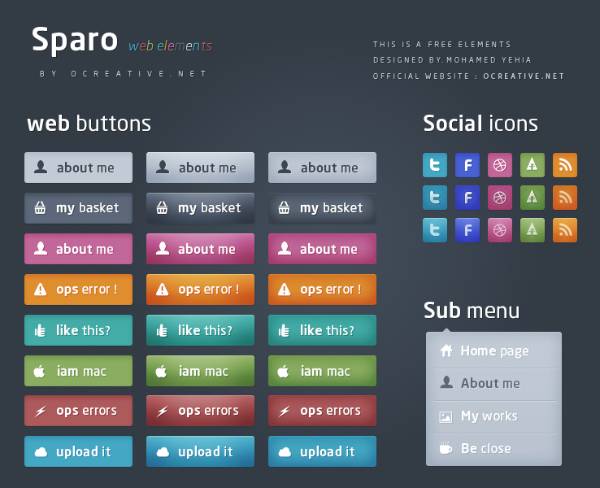 web sub menu sparo social psd photoshop buttons menu icons free elements colors colorfull bootstrap 