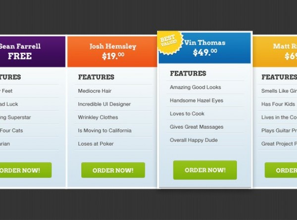 web unique ui elements ui stylish quality psd pricing table price chart original new modern interface hi-res HD fresh free download free four column elements download detailed design creative comparison charts colorful clean 4 column 