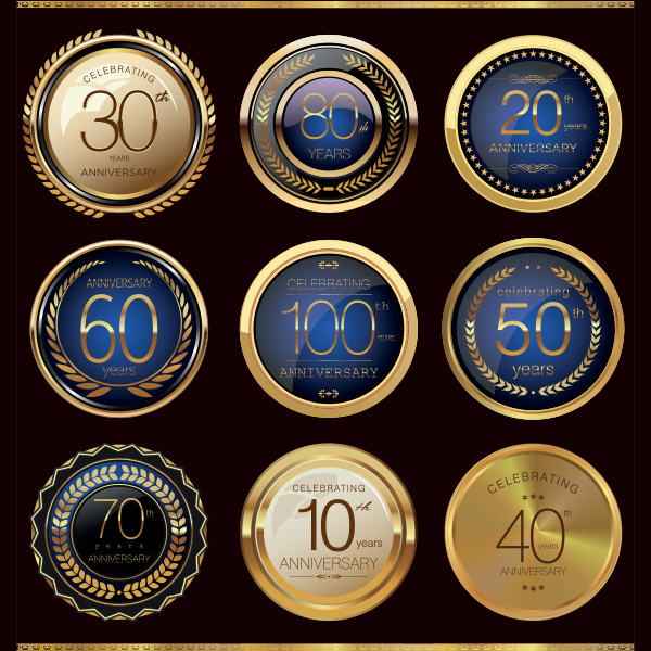 wreath set round metal luxury label gold glass free badges award anniversary 