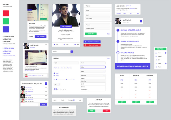 ui kit ui elements steps social comments social signup shopping cart rgb profile pricing table lightbox kit free email menu  