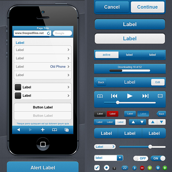 ui kit set select boxes radio buttons progress bars notifications mobile ui kit mobile ui labels free download free buttons blue alert 