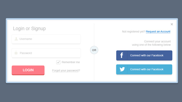 ui elements twitter signin sign-in panel login form login free form field Facebook buttons 