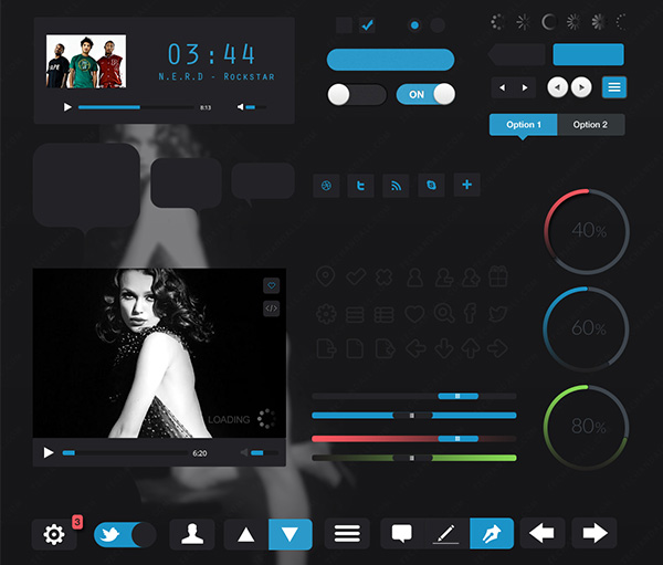video player ui set ui kit ui elements ui toggles social icons sliders settings music player loaders ios icon free download free carbon black 