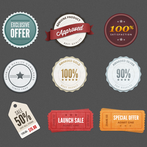 ui elements ui tickets tag stickers special offer set red seal quality premium labels free download free badges 