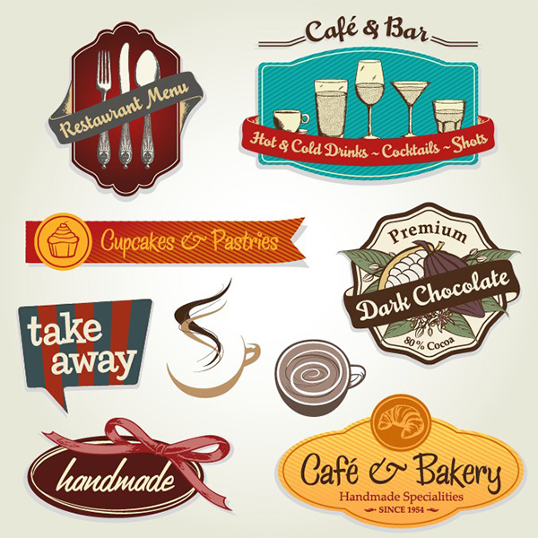 wine vector ribbons retro restaurant menu labels free download free coffee breakfast banners bakery badges 