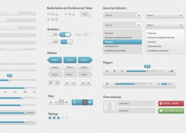 web unique ui set ui kit ui elements ui tabs switches stylish sliders set scrollbars radiobuttons quality psd players pack original new modern kit interface hi-res HD grey fresh free download free elements download detailed design creative clean checkboxes buttons blue 