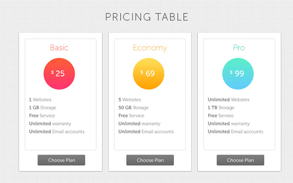 ui elements ui set pricing table pricing charts price options hosting free download free colorful 