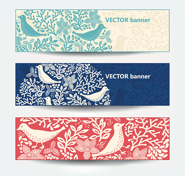 vector set pattern headers free download free folk art floral bird banners art 
