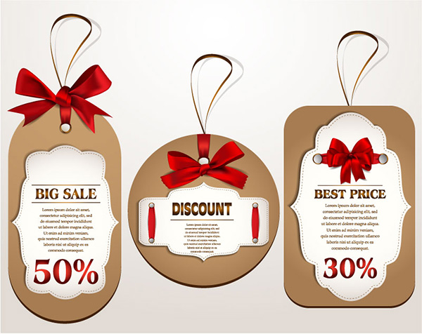 vintage vector sales ribbon red bow promo labels hanging tags free download free discount 