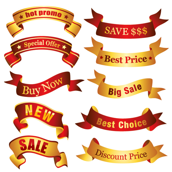 vector streamer set sale ribbons ribbon banner red promotion promo gold free download free feature discount buy now best price banner 