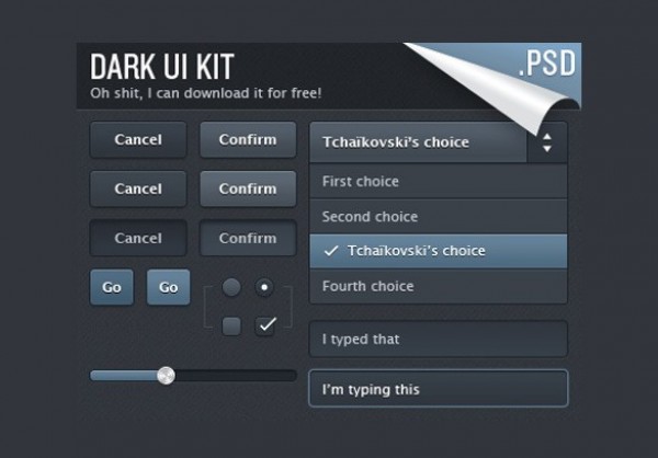 web unique ui set ui kit ui elements ui stylish slider set radio buttons quality psd original new modern kit interface input field and button sets in normal/active states hi-res HD fresh free download free elements dropdown menu download detailed design dark ui kit dark creative clean check boxes blue 