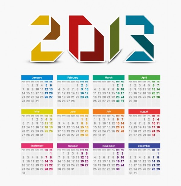 yearly year web vector unique ui elements stylish quality original new months interface illustrator high quality hi-res HD graphic fresh free download free EPS elements download detailed design creative colorful calendar 2013 2012 calendar 