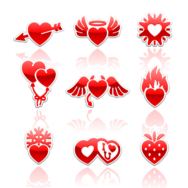 vector valentines stickers red love labels heart free download free day cupid balloons arrow 