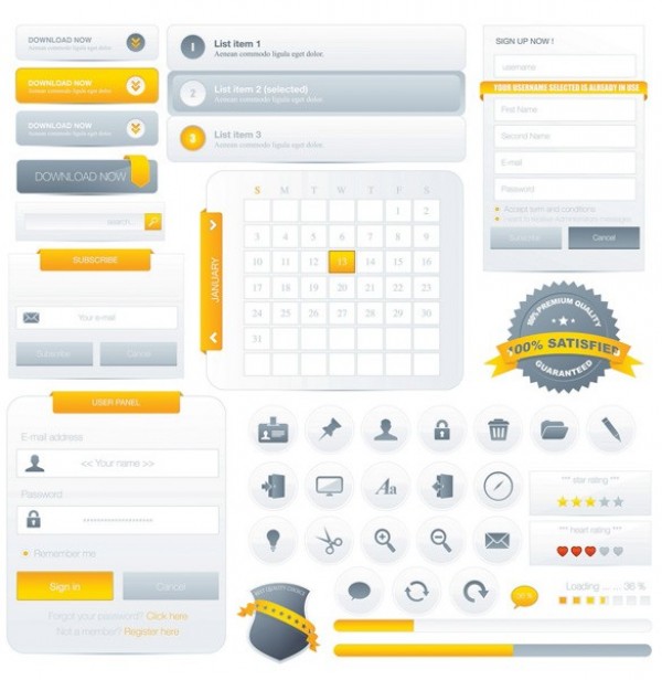 yellow web vector ui kit vector unique ui kit ui elements stylish sign up quality original new login labels interface input fields illustrator icons high quality hi-res HD grey gray graphic fresh free download free forms elements download buttons download detailed design creative calendar 
