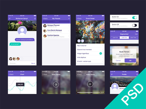 video player ui set ui kit ui elements ui switches social set purple profile metro free download free flat ui kit flat events chat chart 