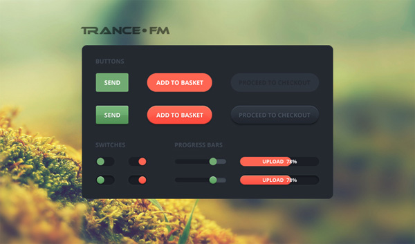 vector ui set ui kit trance fm trance toggles switches sliders progress bars free download free checkout button buttons 
