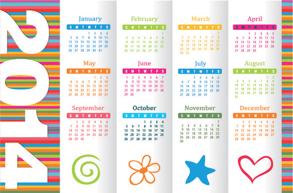 year vector stripes icons free download free Colours colors colorful calendar 2014  