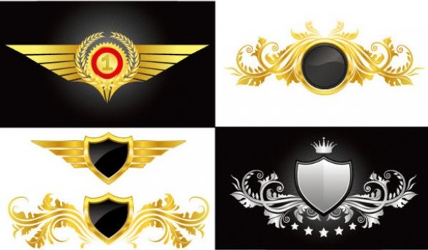 wings web vector unique ultimate ui elements stylish silver shield quality pack ornate original new modern interface illustration high quality high detail hi-res heraldry HD graphic gold fresh free download free elements download detailed design decorative crown crest creative badge 
