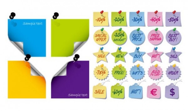 web vector unique ui tags stylish sticky note stickers set quality pinned pin original new interface illustrator high quality hi-res HD graphic fresh free download free elements download detailed design curled creative colorful 