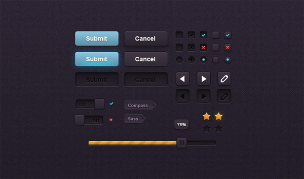 ui set ui kit ui elements toggles tags switches star rating radio buttons progress bar free download free download dark ui kit dark check boxes buttons 