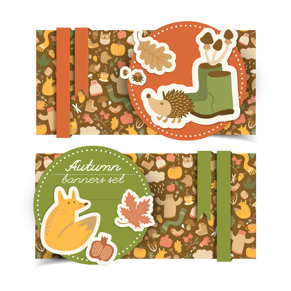vector set pattern hedgehog hanging ribbons free download free fox banners badge autumn animal 