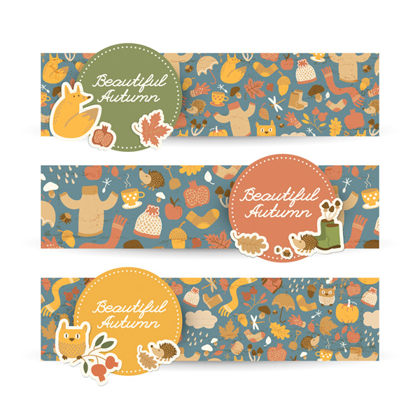 vector pattern owl leaves hedgehog headers free download free fox Fall banners autumn animals 