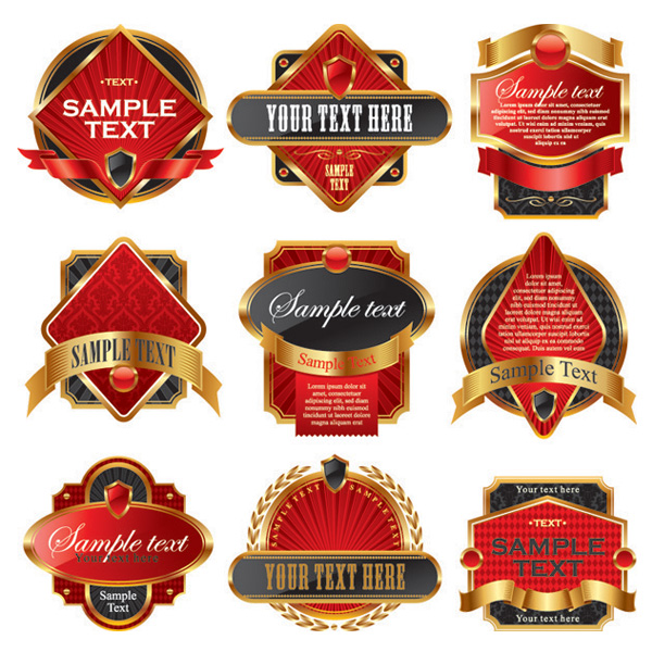 web vintage labels vintage vector unique ui elements text stylish set ribbon banner ribbon red quality original new interface illustrator high quality hi-res HD graphic gold fresh free download free european EPS elements elegant download detailed design creative banners badges 