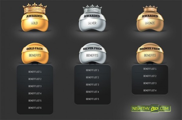 web unique ui elements ui stylish silver set quality psd prize pricing table original new modern interface hi-res HD gold fresh free download free elements download detailed design crown creative columns clean bronze awards award 