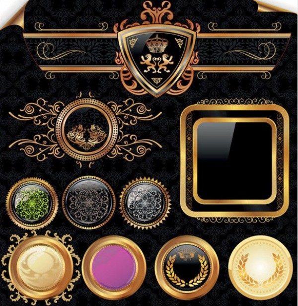web vintage vector unique ui elements stylish shields quality original new lions interface illustrator high quality hi-res heraldry HD graphic golden gold fresh free download free frames flourishes elements download detailed design creative buttons badges 