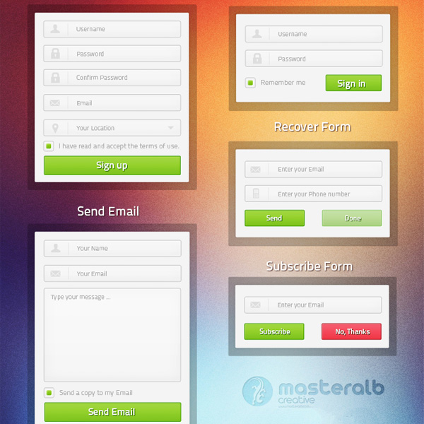 web unique ui elements ui Subscribe stylish simple set register recover quality psd original new modern minimal login interface hi-res HD green button fresh free download free forms flat field email form elements download detailed design creative clean 