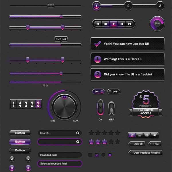 web volume control view/grid bar unique ui set ui kit ui elements ui toggles tags switches stylish steps star rating sliders set selector sliders search field radio buttons quality purple ui kit purple psd elements psd progress bar player original new modern kit interface input fields hi-res HD fresh free download free elements download detailed design creative counter clean check boxes buttons badge alerts 