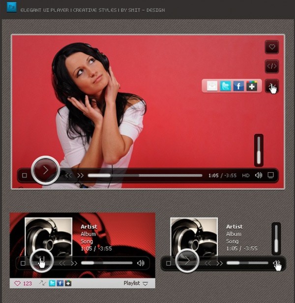 web video player video unique ui elements ui textured stylish simple quality player original new modern interface hi-res HD fresh free download free elements elegant download detailed design creative clean 
