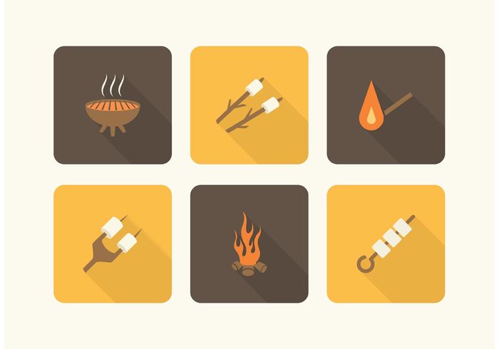wild vector symbol set Recreation picnic Outdoor marshmallow illustration icon graphic gathering flat flame firewood fire equipment design camping campfire camp marshmallows background Adventure activity 