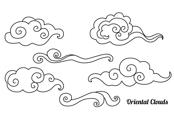 waves vector traditional Tibetan symbol swirls style sketch shapes repeating Plump pattern ornament Oriental Cloudy oriental old mongolian horizontal elements decorative clouds chinese clouds Buddhism black background Asian 
