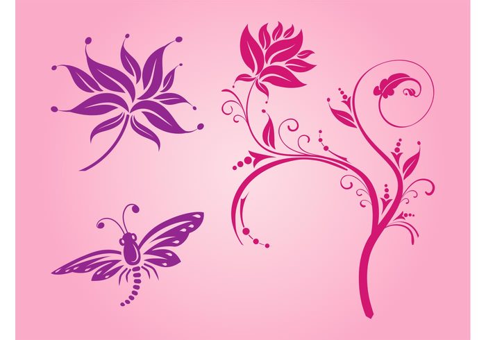 wings vector flowers Stems spring silhouettes plants petals nature leaves insect flowers floral blossoms bloom animal 