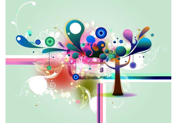 wallpaper tree stars spring nature flowers dots colorful circles blossoms background abstract 
