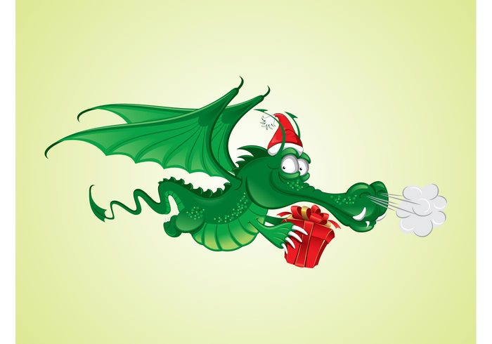 wings presents mythology holiday flying fly festive fantasy dragon comic christmas characters celebration cartoon 