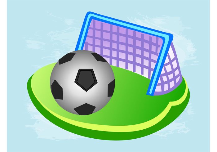 sport soccer play net mesh Match logo icon grass game Football vector field door comic ball 