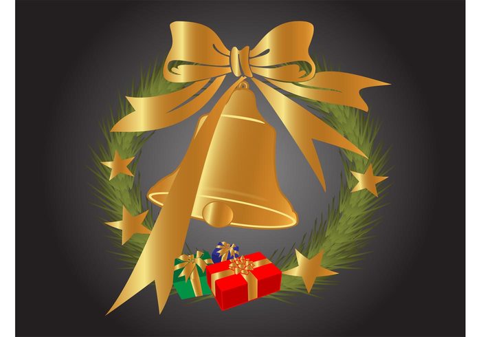 xmas wreath winter stars shiny ribbon presents metal holiday gold gifts festive christmas vector celebration  