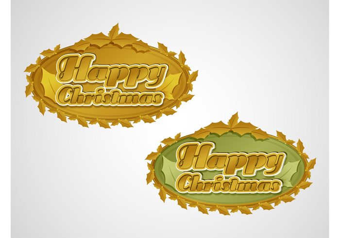 xmas typography sticker shiny mistletoe metal logo leaves holiday golden gold festive ellipse celebration celebrate 