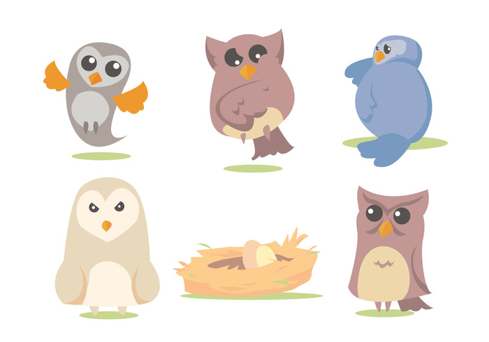 wild vector style set owls owl fun flying cartoon birds in nest bird in nest bird barn owl barn baby owl animal 