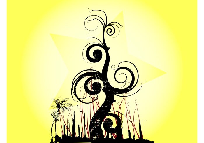 Tree graphics swirls swirling strange Stems silhouettes stained plant palms nature lines grunge exotic dirty 