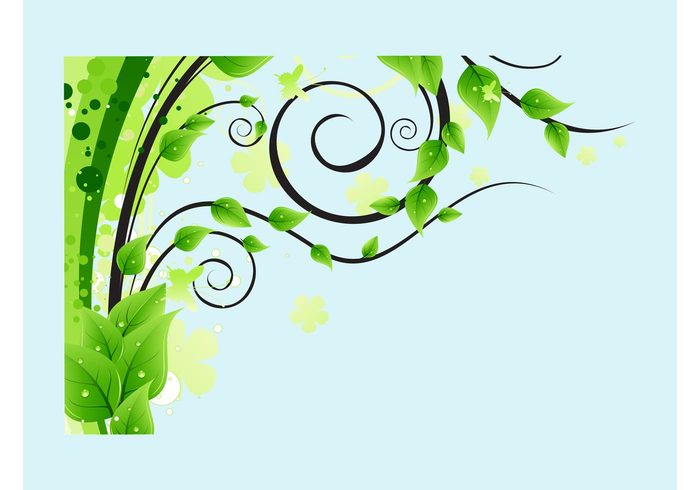waves water trees swirls Stems spring round plant nature vector lines fresh drops dots dew circles 